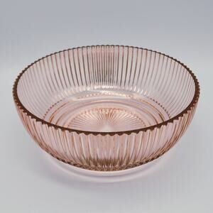 Anchor Hocking Pink Depression Glass Bowl 8.75" Queen Mary Vertical Ribbed VTG